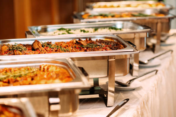 serving trays on buffet